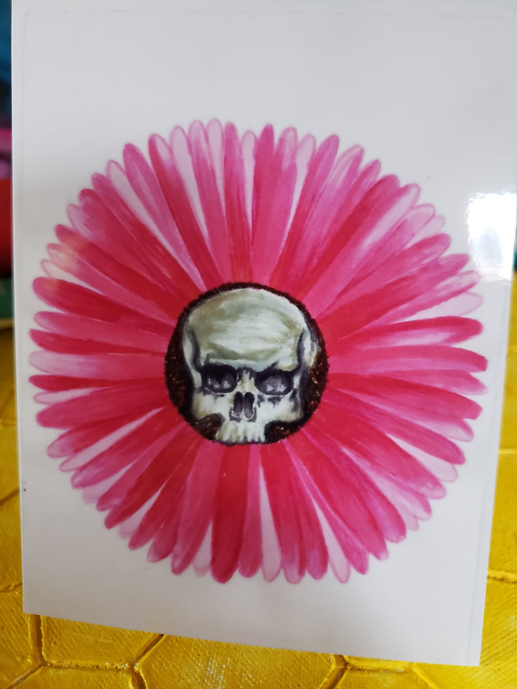 4x5.3 Glossy Pink Daisy Skull
