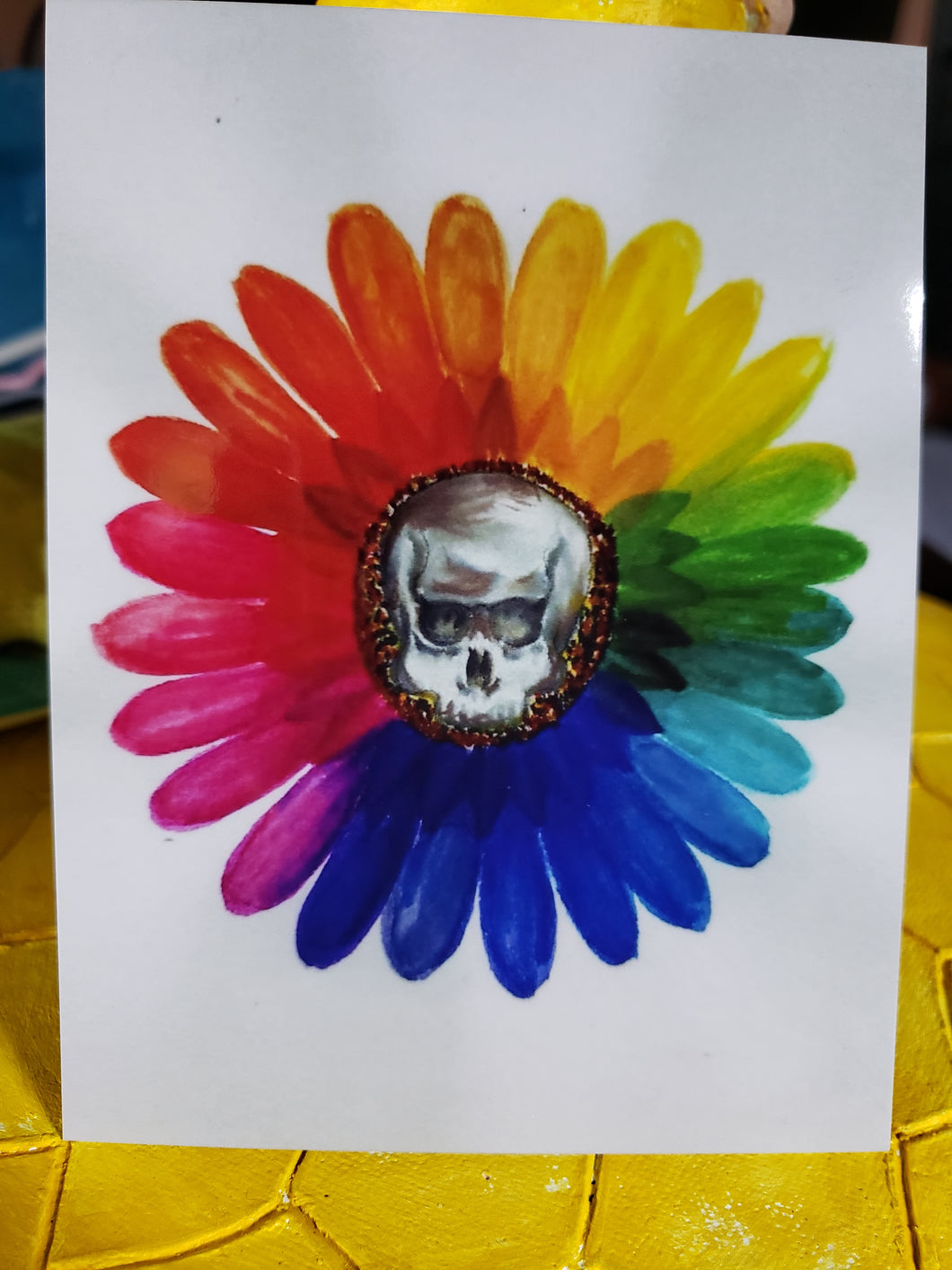 4x5.3 Glossy Rainbow Daisy Skull