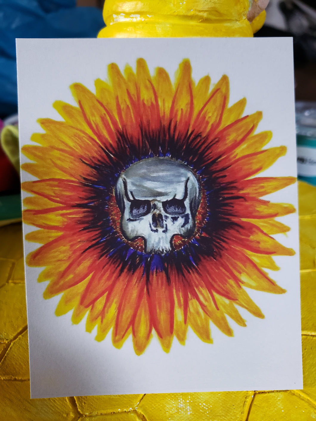 4x5.3 Fine Art Yellow & Purple Sunflower Skull