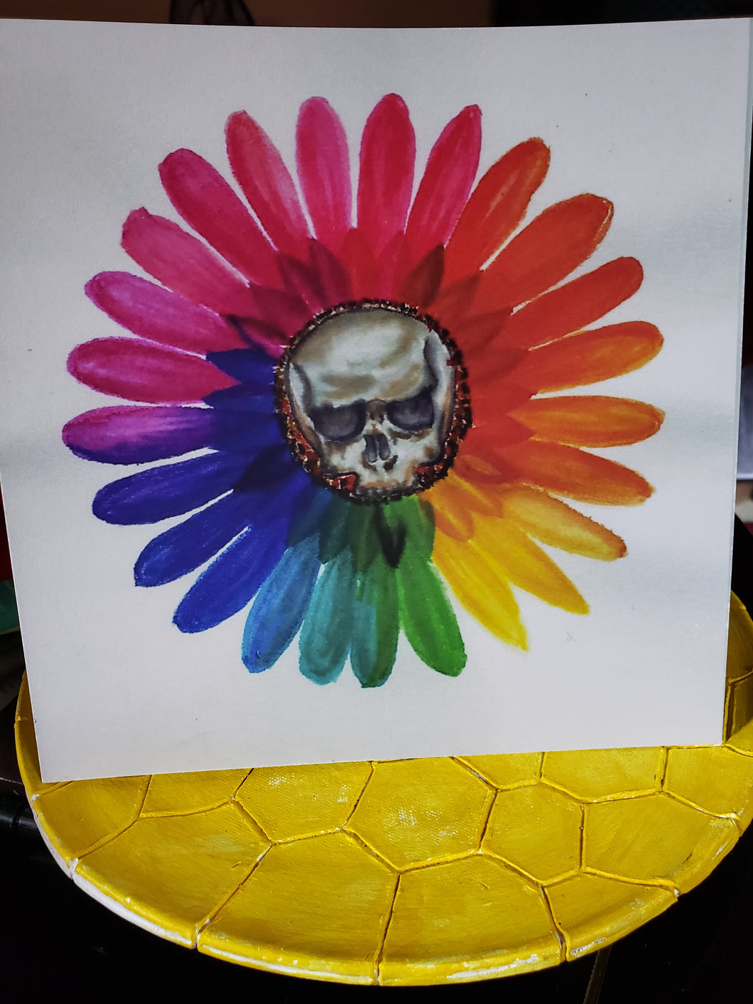 8x8 Fine Art mini Rainbow Daisy Skull