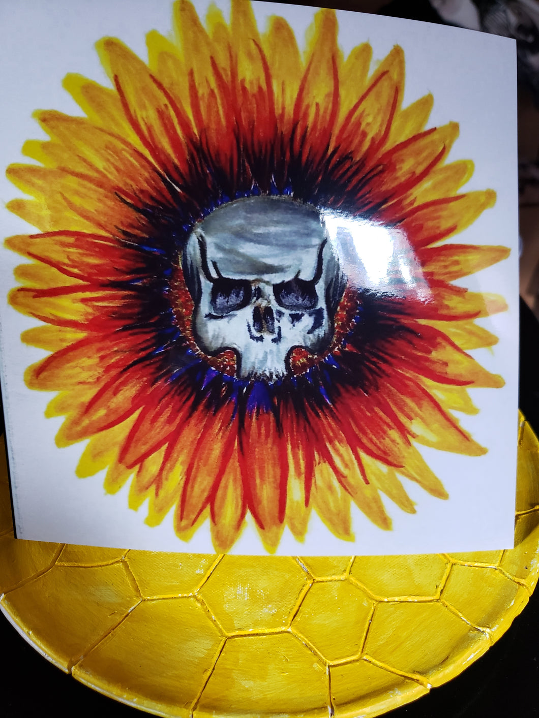 8x8 Glossy Yellow & Purple Sunflower Skull