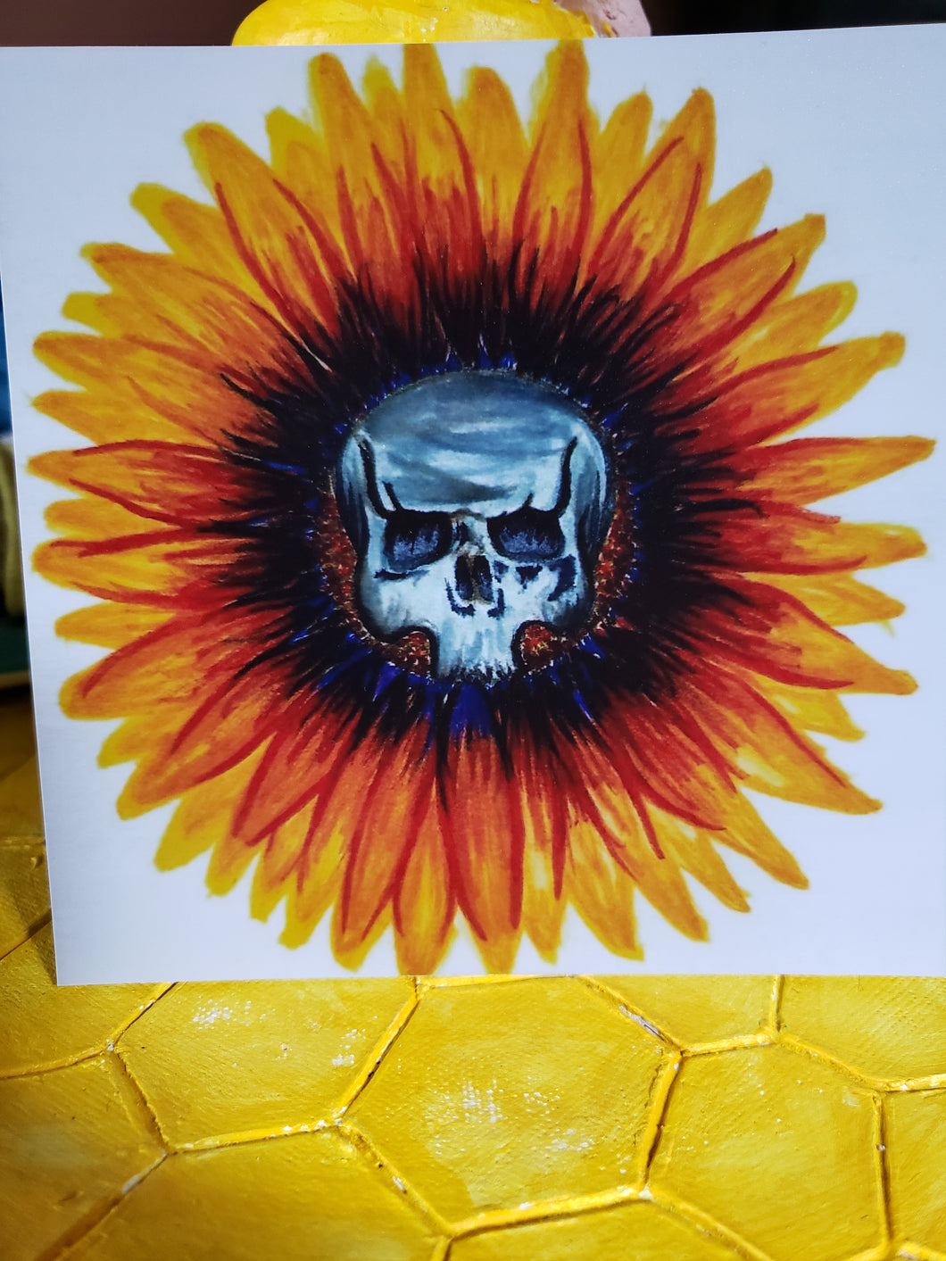 5x5 Photo Dark Sunflower Skull